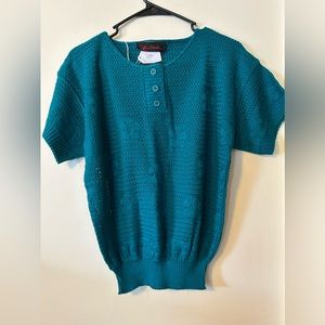 221- Gillian Stevens Teal vintage short sleeve sweater